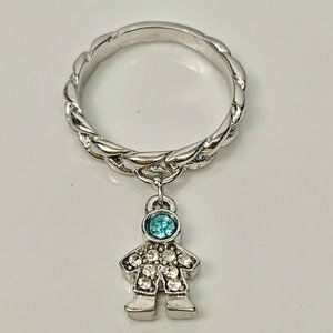 Kirks Folly Silver Tone Baby Boy Blue Crystal Ring